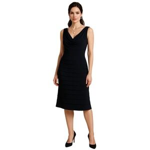 Lauren Ralph Lauren Black Tiered Cocktail Dress Sz‎ 8 Sleeveless Cowl Neck Party